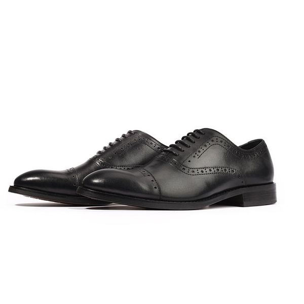 

classic wingtip mixed color brogue oxfords men's dress shoes genuine leather business wedding party formal shoes for men e37, Black