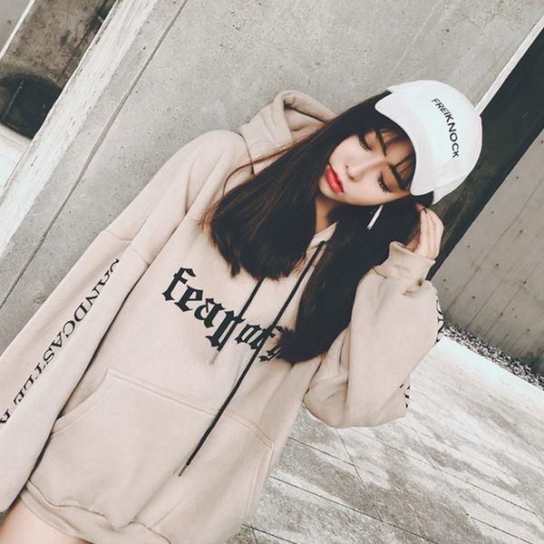 

women hoodies letter print big pockets long sleeves sweatshirts female cool hoodie hoody sweatshirt autumn winter clothes, Black