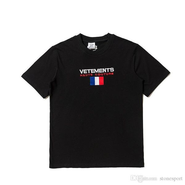 

2020 new vetements flag letter embroidery short sleeve men and women round neck cotton t-shirt s-xl, Black;brown