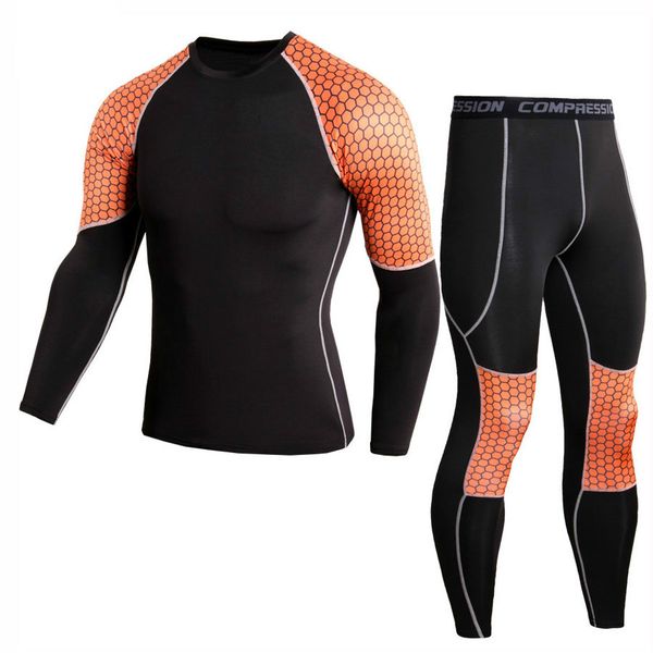 

running suit men compression shirt pants set workout fitness tight dry fit sport tracksuit elastic long sleeves shirts leggings, Black;blue