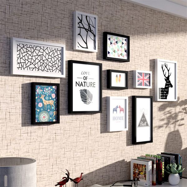 

10pcs/set wood p frames set wall decor picture frames american style multi-frame diy paper mounted frame marcos de madera
