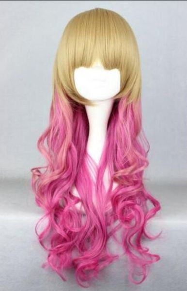 WIG LL abd'ye USPS Uzun Çok Renkli Kıvırcık Cosplay Peruk 150320 w00291 (C0321)