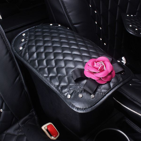 

automobile armrest box cover pad camellia universal central armrest case diamond set creative car case pad protective pa