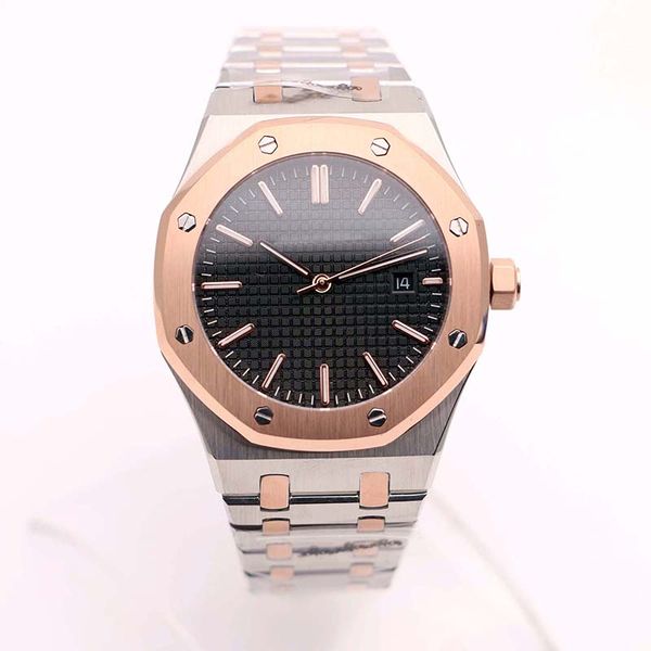 

4 color factory offshore 42mm men's watches transparent automatic movement engraved watch men dial steel offshore date 15202st wristwat, Slivery;brown