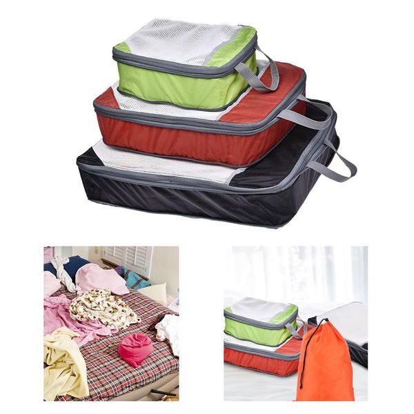 

3pcs/set travel bag storage organizer set bags, shoe luggage suitcase clothes organizer handy compression packing cubes