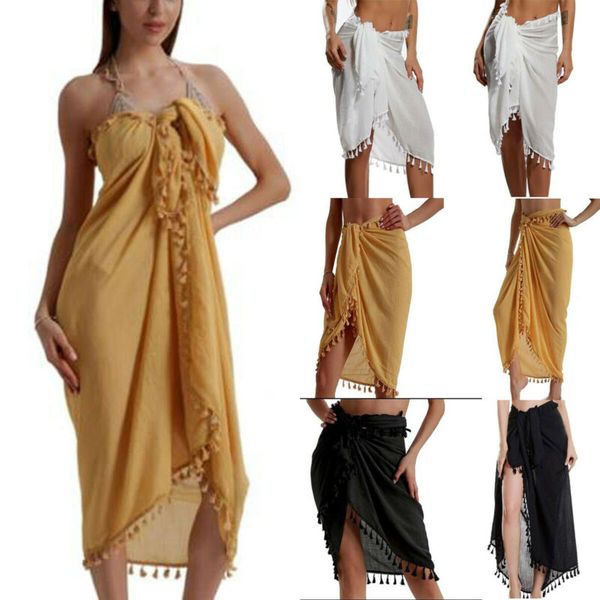 

women's swimwear 2021 summer women lady bathing suit bikini cover up beach dress wrap scarf, White;black