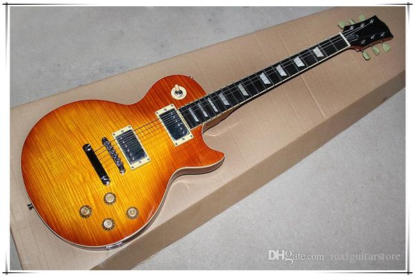 

light brown lp electric guitar with rosewood fingerboard,binding body,flame maple veneer,fixed bridge,offering customized services