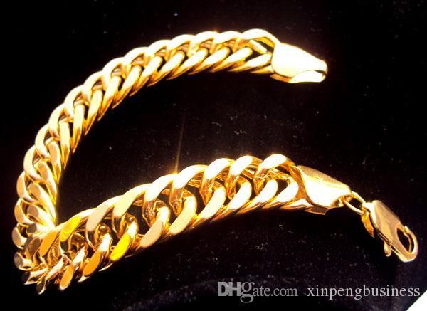 

jewelry heavy mens 24k yellow real solid gold finish thick miami cuban hand chain bracelet 3 consecutive years sales champion, Black