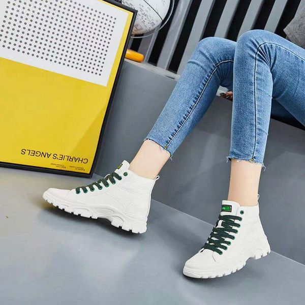

2020 classic autumn high-shoes women's single boots lace-up short female british style martin boots casual sports white shoes, Black