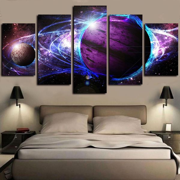 

5 piece canvas wall art oil paintings giclee print universe space planet galaxy abstract poster artwork for living room home decor