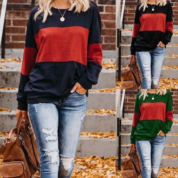 

потерять круглый воротник случайные длинный рукав в 2020 fc762 женские футболки верхней рыхлый круглый воротник случайные длинный рукав футб, White