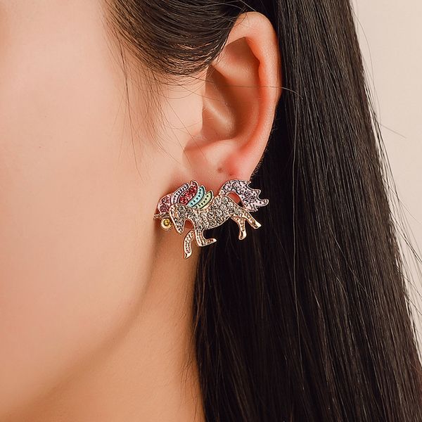 

s994 fashion jewelry colorful rhinstone unicorn earrings unicorn stud earrings, Golden;silver