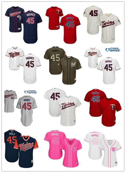 

custom minnesota minnesotatwins 45 phil hughes baseball jersey twins baseball wear men women youth jerseys, Blue;black