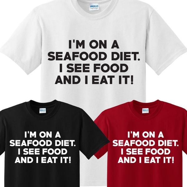 I/'M ON A SEAFOOD DIET FUNNY PRINTED MENS T SHIRT LOVE FOOD EAT NOVELTY GIFT TEE