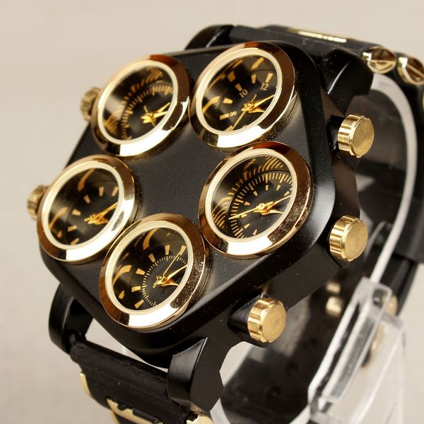 

mens sports wristwatch five time zone silicone man watches quartz street punk hip hop large dial creative locomotive men's watch, Slivery;brown