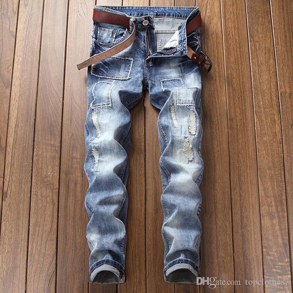 

hip-hop mens skinny jeans casual slim biker blue jeans denim knee hole hiphop ripped pants washed ing