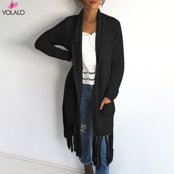 

2019 spring autumn winter women sweater lady cardigan long-sleeved loose tassel knitting sweaters cardigan jersey mujer invierno, White;black