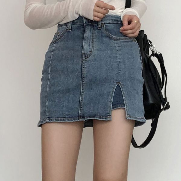 

2020 summer new korean side split bag hip denim shorts skirt, Black