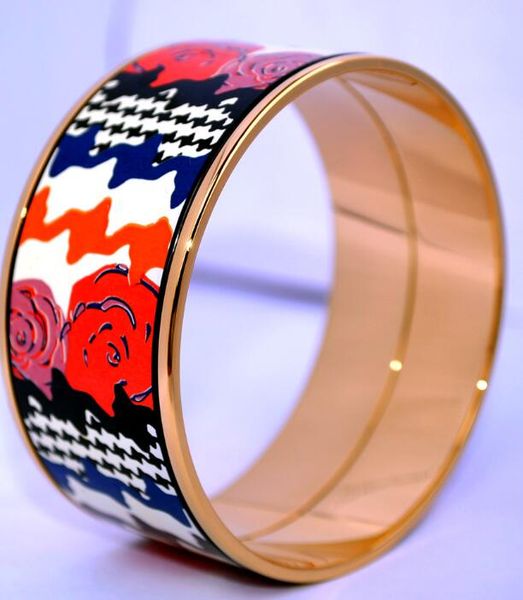 

18k gold-plated enamel bangle bracelet for woman rose series designer bracelets bangles width 30mm fashion jewelry mother's day gift, Black