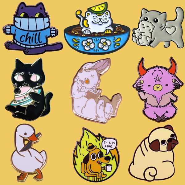 

sp041 cartoon enamel pins cat series brooch funny duck dog badge denim shirt lapel pin jewelry gift for friends, Gray