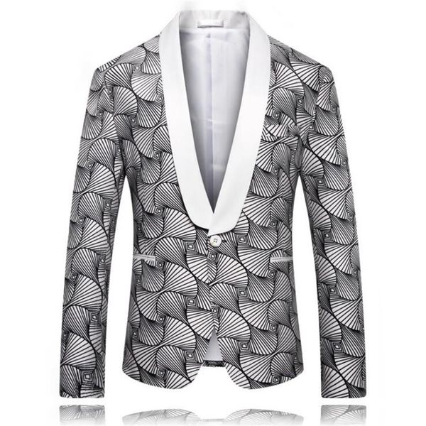 

xiu luo2019 arrival men's wedding blazers slim fit striped print blazer men casual white married jacket masculinity, White;black