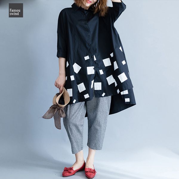 

женщины блузка рубашка с длинным рукавом хлопок осени femme lady black сыпучей одежда печать срощенного плиссе плюс размер большого, White