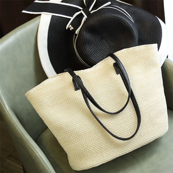 

large capacity women's straw woven tote bag fashion summer beach shoulder bags casual straw purses new