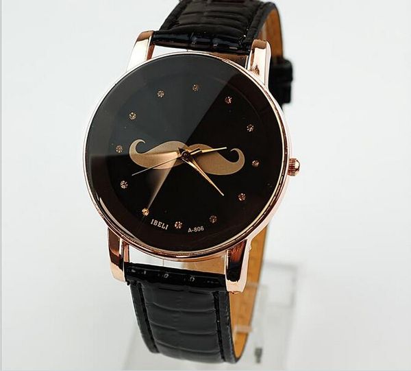 

fashion women leather watches mustache wrist watches lady round dial charming quartz watches mix color ing, Bronze;slivery