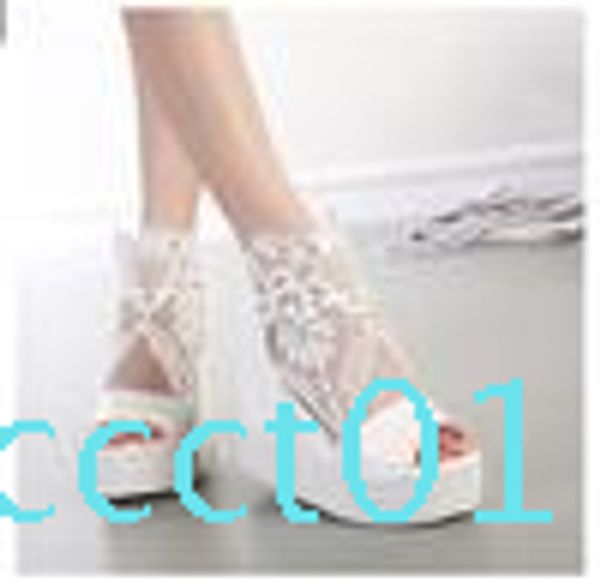 

buld silk lace white silver wedge sandals high platform heels invisible height increased peep toe women shoes 2 colors size 35 to 39 ct1, Black