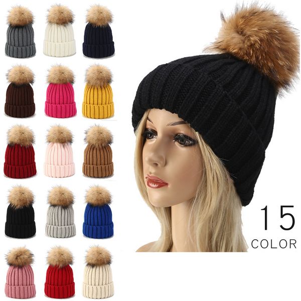 

kids thick warm winter hat for women soft stretch cable knitted pom poms beanies hats women's skull beanies girl ski cap dbc vt0796