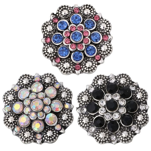 

5pcs/lot flower 18mm crystal snap button for snaps bracelet jewelry diy accessories, Golden;silver