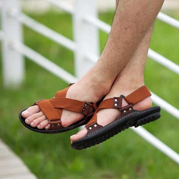

beach men's summer fashion casual tide shoes non-slip comfortable gladiator sandals men's sandals non-slip beach leather shoes, Black