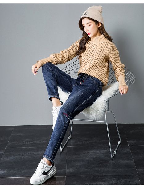 

dark blue black with velvet new female loose trousers high waist jeans show thin haroun pants pants female manager joe torre