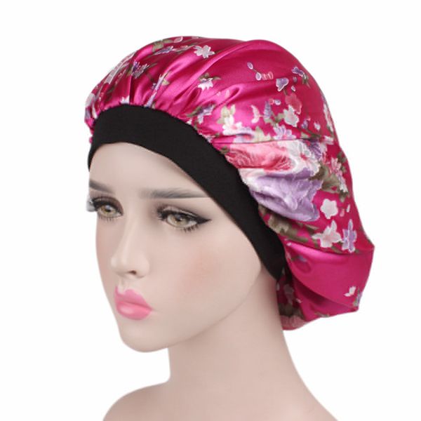 

58cm new fashion women satin night sleep cap hair bonnet hat shower caps silk head cover wide elastic band