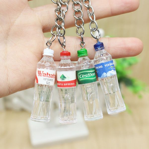 

2019 new women/men's fashion handmade resin mineral water bottles wine bottle key chains key rings alloy charms gifts wholesale, Silver
