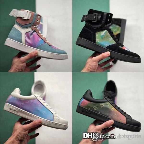 

2019 fashion designer 19ss colorful 5d chameleon women mens casual skate shoes laser pink black genuine leather des chaussures scarpe, White;red