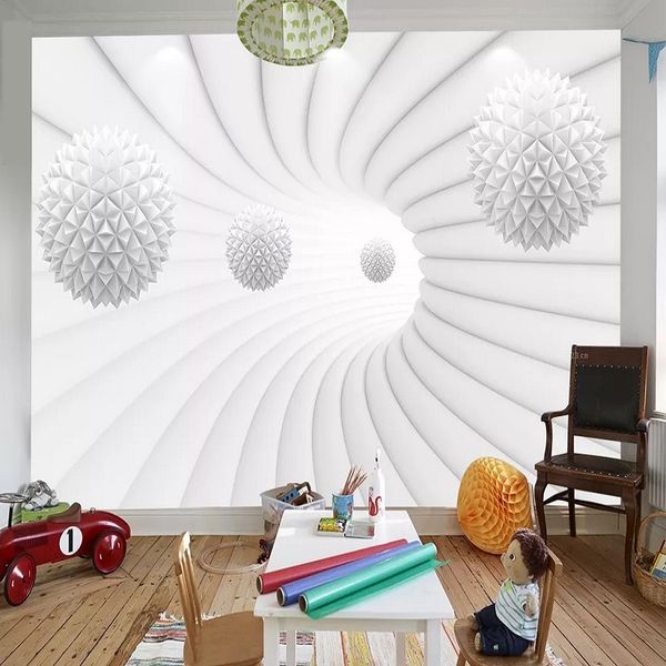 

new custom large mural 3d wallpaper modern creative 3d corridor space geometric sphere bedroom tv back wall decor deep 5d embossed