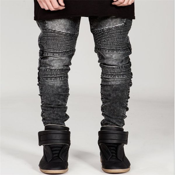 

2017 mens motard lean jeans hi- torn rider denim jeans motorcycle track slim fit washed motorcycle denim pants joggers, Blue