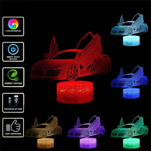 

led 3d illuminated lamp optical illusion desk night light with 7 color changing roadster