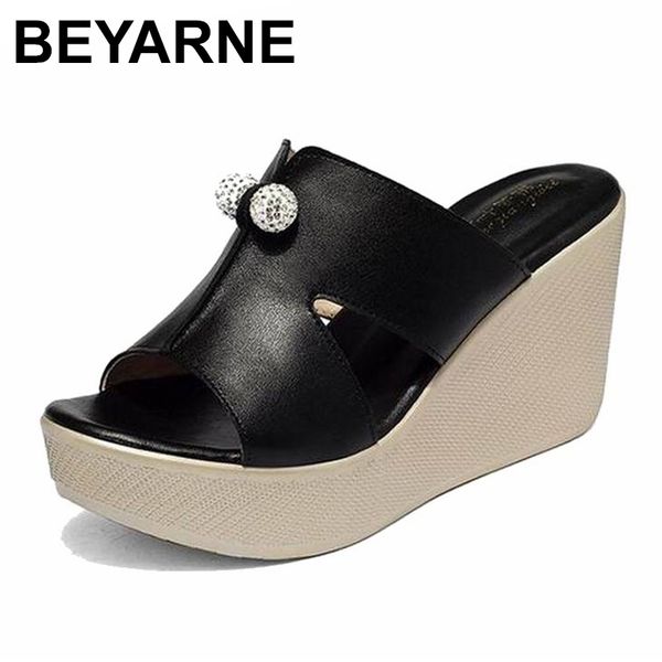 

sandals beyarne 2021 summer genuine leather platform wedges women fashion high heels female shoes size 35-43e277, Black