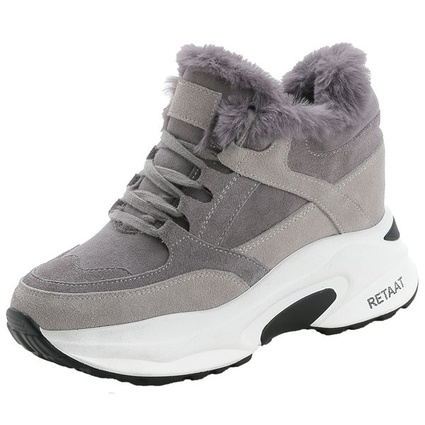 

winter warm high heel sneaker womens platform shoes new sneakers thick-soled female sneakers hidden heels cotton shoes, Black