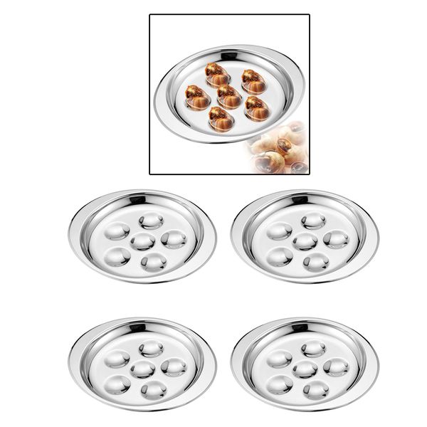 

4x stainless steel escargot baking plate mushroom snail dish 6 holes tray