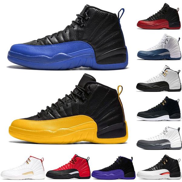 

jumpman 12s men basketball shoes 12 trainers reverse taxi black dark grey concord flu game french blue mens sports sneaker size 7-13