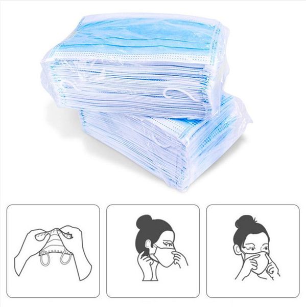 

in stockdisposable face mask 3 layer ear-loop dust mouth masks cover 3-ply non-woven disposable dust mask soft breathable outdoor part p88