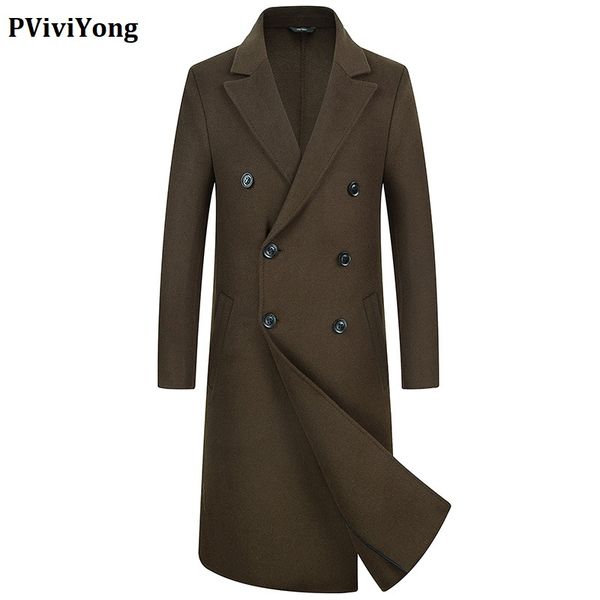 

pviviyong 2020 new arrival winter double-sided wool trench coat men, long coat fashion jackets men 338, Black