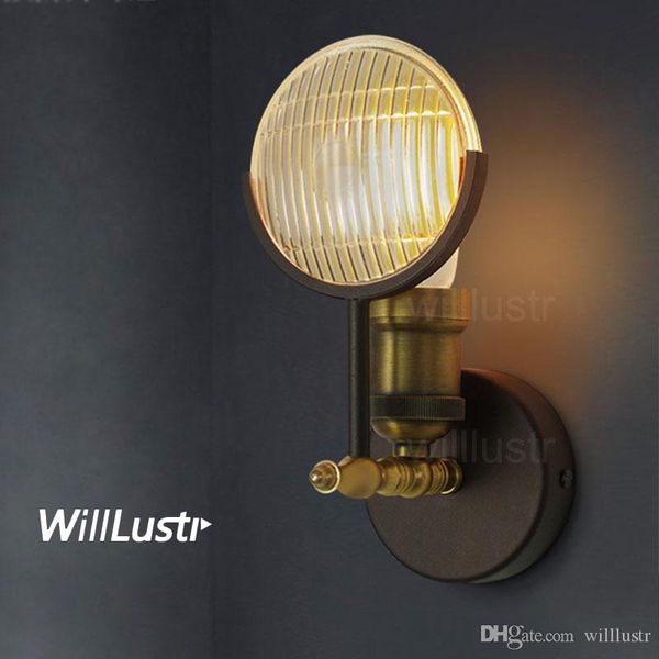 

gaslight lens vintage glass wall lamp sconce modern light metal vintage bulb clear stripe ribbed glass shade restaurant cafe l lighting