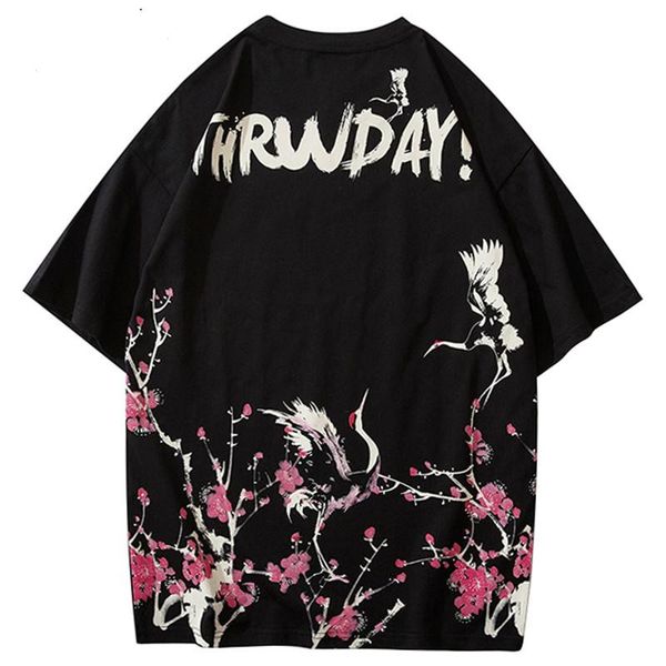 

sifan japanese sakura t shirt hip hop 2020 streetwear men harajuku crane tshirt short sleeve summer fashion casual t-shirt cotton new, White;black