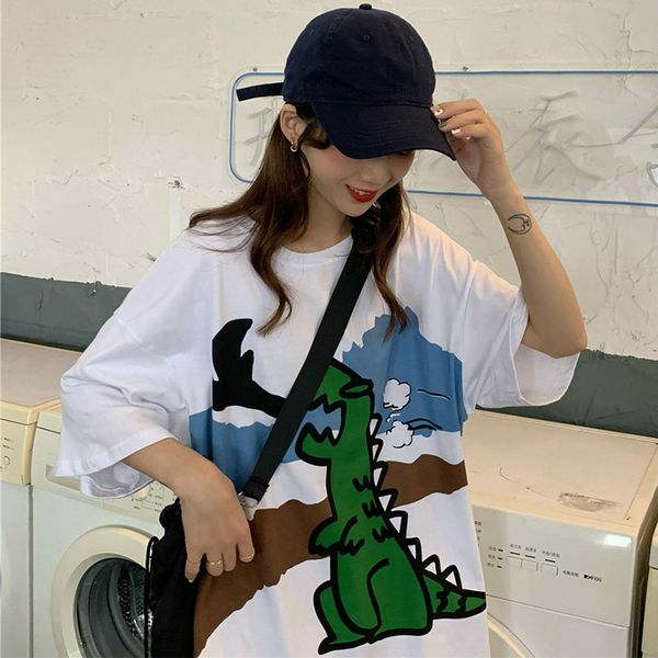 

summer t shirt 90s graphic tee for women ladies tshirt cute tee korean ulzzang harajuku kawaii dinosaur clothes streetwear top, White