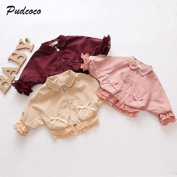 

2019 brand 0-4years toddler baby girls kids outerwear zipper autumn winter new fashion ruffle bow solid jackets outfit clothes, Blue;gray