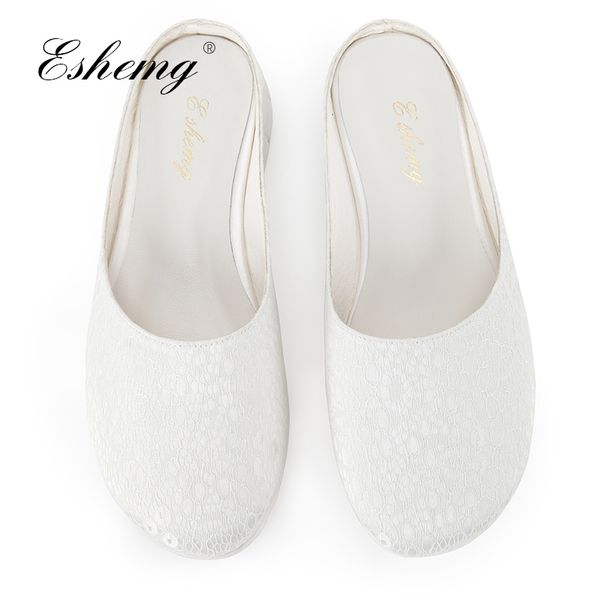 

eshemg luxury embroidered slippers lace slip on rounded toe women mules indoor outdoor slipper shoes big size 41, Black